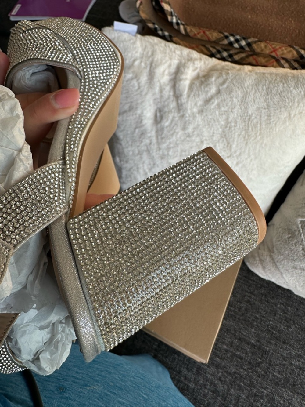Steve Madden Silver Rhinestone Platform Sandals - Picture 9 of 9